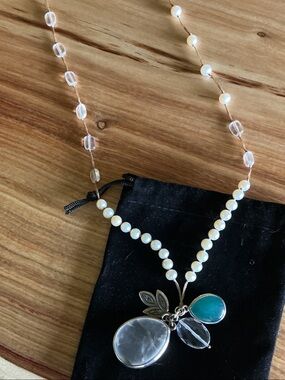 Silpada Pearl Necklace with Teal and Clear Stone Charms